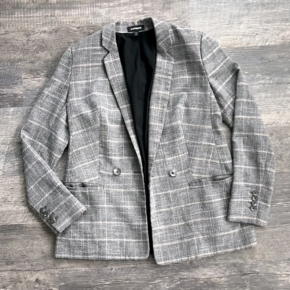 Express Plaid Blazer Jacket, Size Small, Gray & Bronze